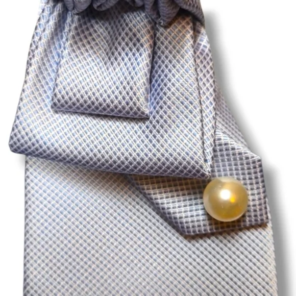 Decorative Light Blue And White Textured Fokded Cravat with Pearl Accents - Picture 4 of 8